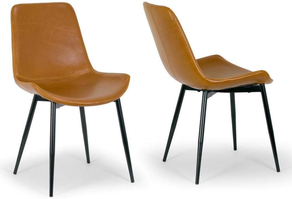 Glamour HomeSet of 2 Alary Caramel Brown Faux Leather Modern Dining Chair with Black Iron Legs