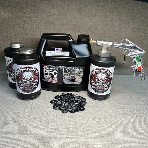 Gallon PFC Amber, Pro Undercoating Spray Gun, 3 Black Quart Bottles, and 50 Rust Plugs