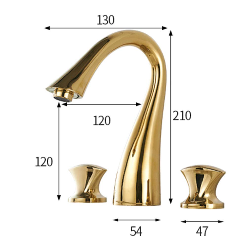 Grifo Lavabo 3 Orificios Oro Latón Doble Manija Frío y Calor Interruptor Independiente Grifos Lavabos