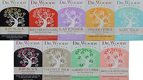 Dr. Woods Natural Pure Castile Bar Soaps made with Moisturizing Organic Shea Butter, 5.25 Ounce Bars Variety 9 Pack