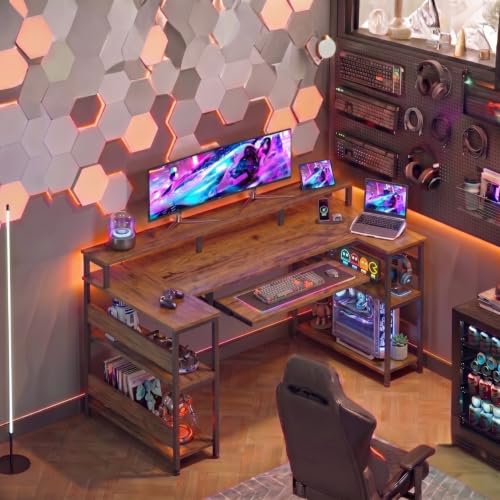 Image of Deskio Gamz Desk, Computer Table for Home Pc, Office Table for Home, Gaming Worktable | with Book Shelf + Monitor Riser, Forest Wood, Metal (160 Cm x 60 Cm x 75 Cm) | DIY