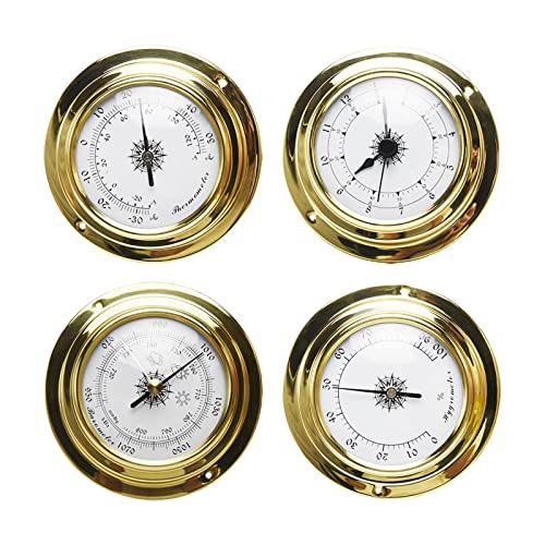 WANAONE Lot de 4 baromètres hygromètres en laiton – Baromètre horloge, thermomètre hygromètre kit d'instrument météo, horloge, bateau à voile, cadeau (comme indiqué)