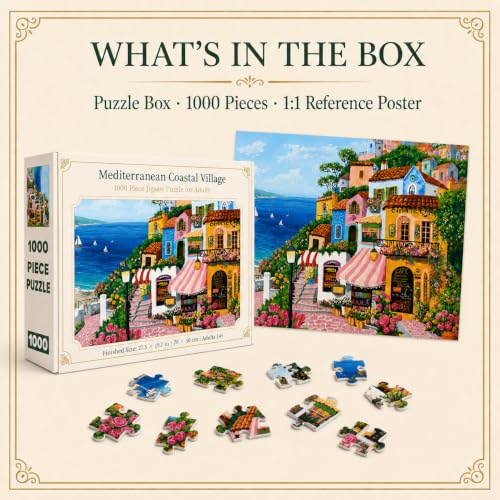 Rompecabezas de 1000 piezas para adultos, pueblo costero acogedor, ilustración colorida de ciudad costera, 27,5 x 19,7 pulgadas miniatura 7