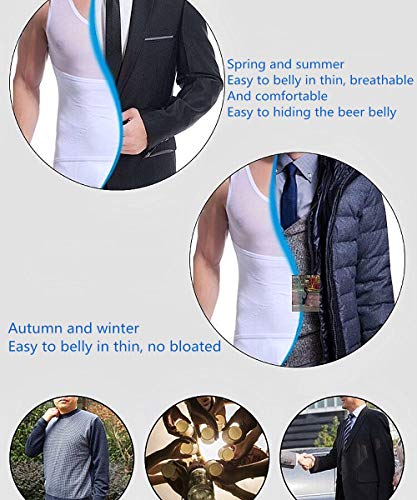 Lardrok Men's Mesh Shapewear Body Compression Shirt Side Hook Vest Tummy Tight Tank, 1-White-(Vest &Waistband), X-Large #TOP6