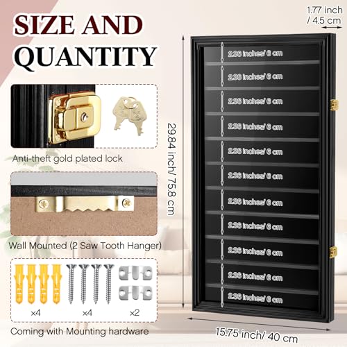 Image of Silipull Lighter Display Case Wall Mount Display Case for Lighter Detachable Wooden Cabinet W /98% UV Acrylic Door Lockable Spoon Storage Box Collection(Black Finish,80 Challenge Coin,Challenge Coin)