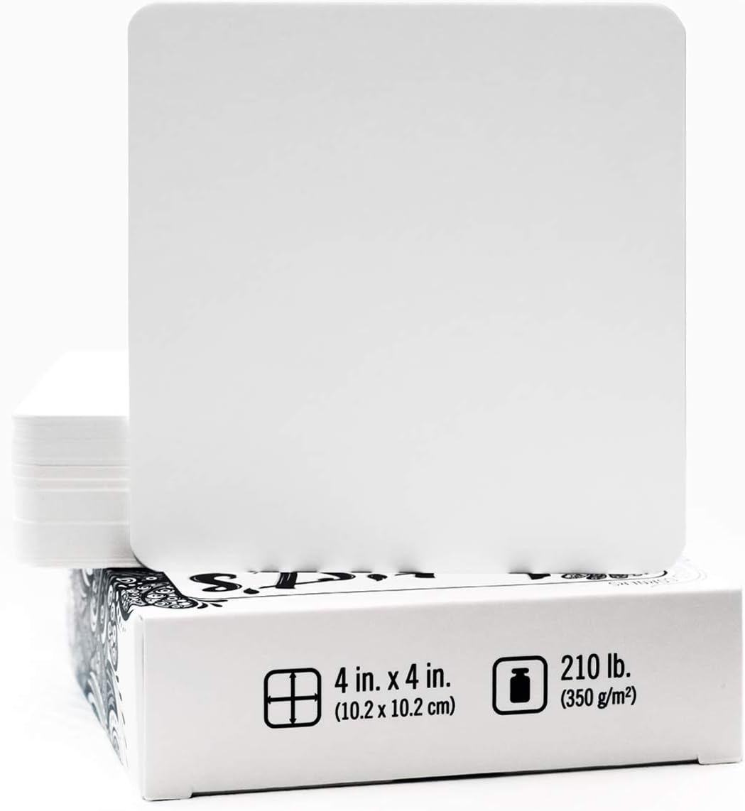Artist's Tile Set: White Thick 210 lb Paper, 17pt, 4x4 inches. Pack of 75 Square Sheets. Heavyweight Paper for tangles, Patterns, Mandalas and Miniature Drawings. Blank Index Flash Note Cards