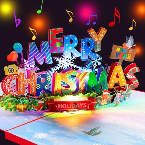 Pop Up Weihnachtskarte mit Musik und Licht – 3D Weihnachtsmotiv...