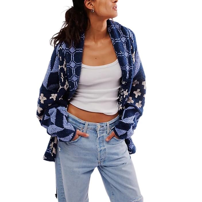 Women Cardigan Sweaters Button Down Shawl Collar Oversized Sweater Coats Y2k Print Cardigans Fall Fashion