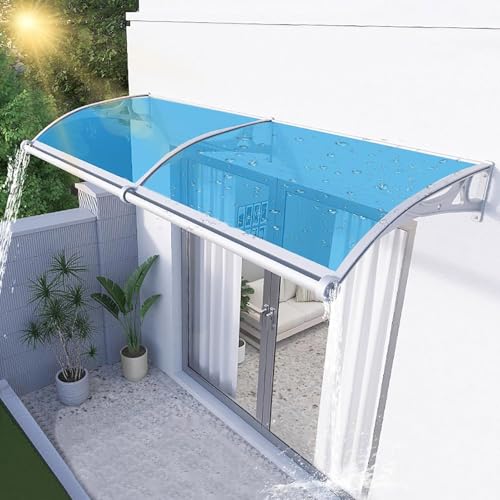 GUAWJRZDP Tettoia Per Esterno, Veranda Pensilina, Tettoia Per Porta, Tende Da Sole In Policarbonato, Tende Da Sole Con Staffa In Lega Di Alluminio, Per Tapparelle, Pioggia, Protezione(Blauw,150x100cm/