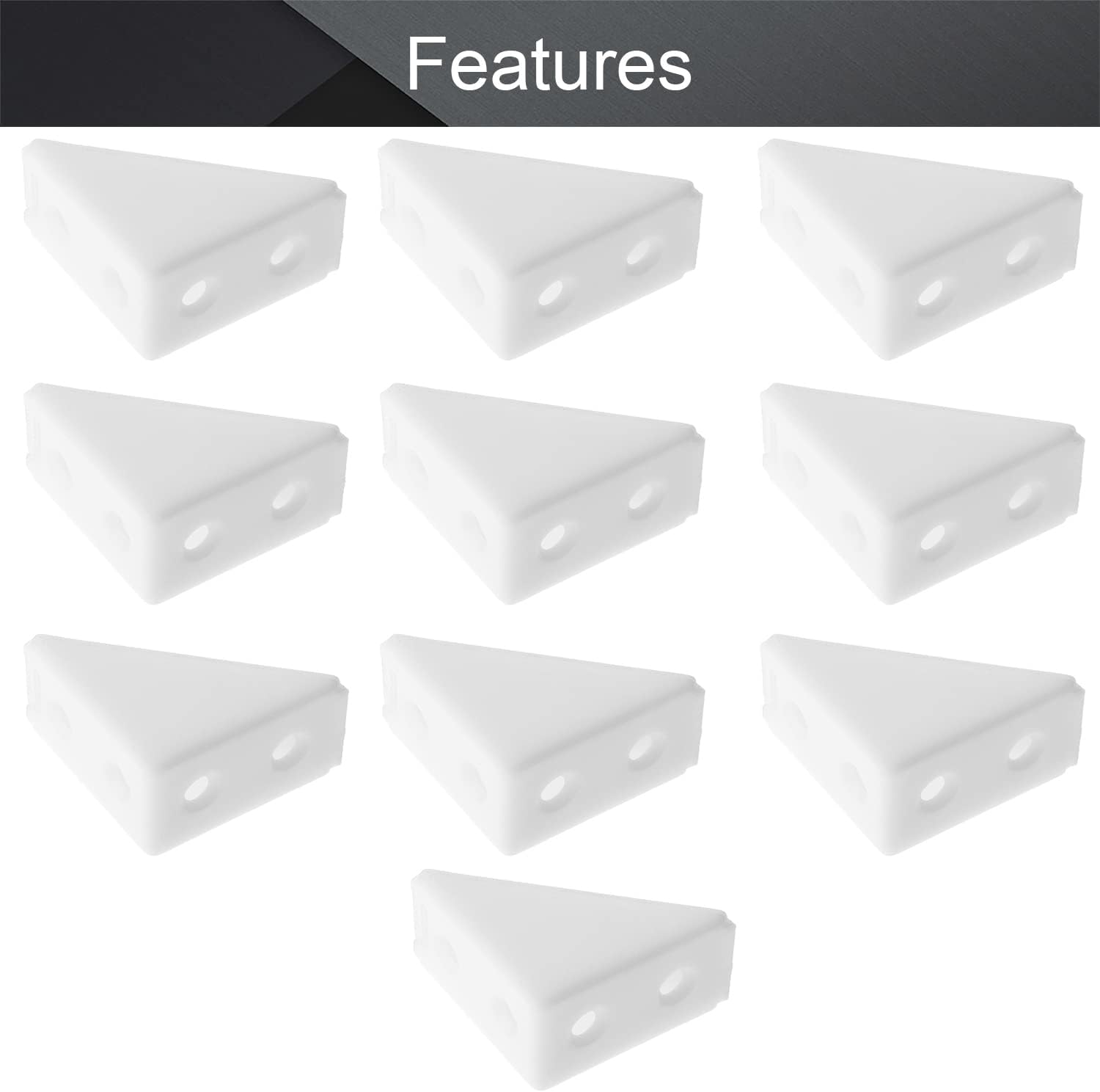 MroMax 10Pcs Plastic Corner Braces White Nylon L Shape Bracket with Cover Cap 1.57" x 1.57" x 0.87" (LxWxH) 4-Hole Right Angle Support for Repair Fixing Mending Shelf Closet Drawer Furniture