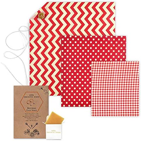 Organic Beeswax Wraps | Reusable, Eco-Friendly Food, Sandwich, Snack Wrap | Plastic Free | Premium Set of 6, 1 Large, 1 Medium, 1 Small Wrap, Button, Tie and Refresh Wax for Longer Usage