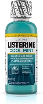 Listerine Cool Mint Antiseptic Mouthwash for Bad Breath, Plaque and Gingivitis, Travel Size, 3.2 oz