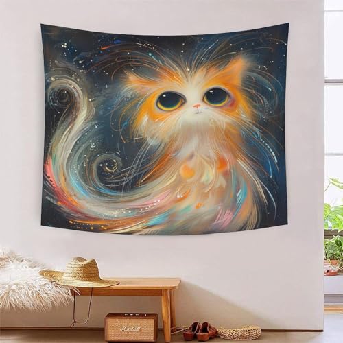 Tapisserie murale tissu effet 3D chat de VZOMANLEX pour grand salon moderne