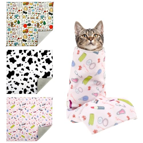 Hnvdkln 3 PCS Replaceable Cat Grooming Wrap Self Adherent Cloth Cat Wrap Scratch Resistant Cat Restraint Wrap Multifunctional Pet Tool for Nail Clipping Ear Cleaning Teeth Brushing