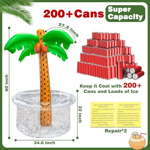 Image of 200+ Drinks Super Large Capacity Inflatable Palm Tree Cooler Pool Party Decoration, Luau Party Decor, Beach Hawaiian Birthday Party Supplies Tropical Themed Summer Outdoor Drink Cooler