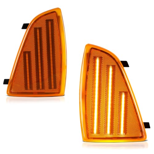 VIPMOTOZ Full LED Strips Sequential Front Turn Signal Lamps Corner Lights Compatible With 1994-1997 Chevrolet S10 1995-1997 Blazer Chrome Housing Amber Clear Lens Left & Right Side Pair Set