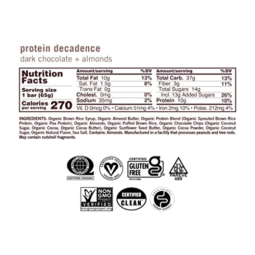 Gomacro Macrobar Organic Vegan Protein Bars - Dark Chocolate + Almonds (2.3 Ounce Bars, 12 Count) #TOP2