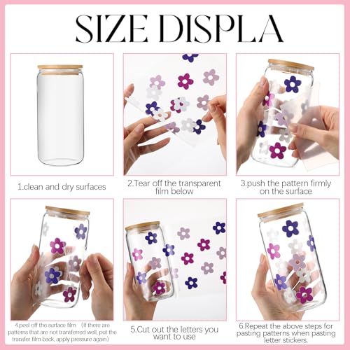 Image of Glenmal 8 Sheets UV Dtf Cup Wrap Transfer Stickers Gifts DIY Flower Daisy Personalized Letters Wrap Transfer Stickers for Women Nurse Glass Cups Bottle Wood Crafts Decals(Bright Color)