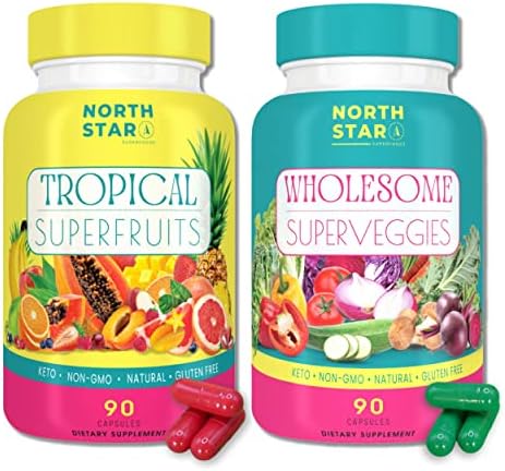 North Star Superfoods Superfood Rich Tropical Fruit + Wholesome Immunity Veggie Supplements | 6 Servings of Produce Antioxidants Nitric Oxide + Beta Glucan | Gluten, Dairy, Soy, GMO Free | Keto