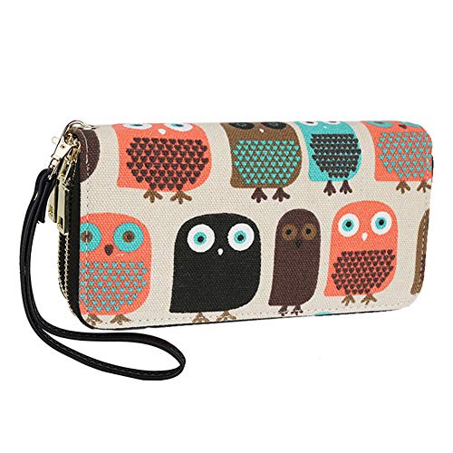 Preisvergleich Produktbild Geldtasche Damen Geldbörse Reißverschluss-Brieftaschen groß Kapazität Canvas Geldbeutel Tasche Damen Portemonnaie - Mescara (Eulen)
