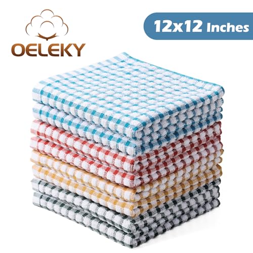 Image of Oeleky 100% Cotton Kitchen Dish Cloths for Washing Dishes, 12x12 Inches Dish Rags, Absorbent Kitchen Cloths Pack of 8, Quick Drying Cleaning Cloths