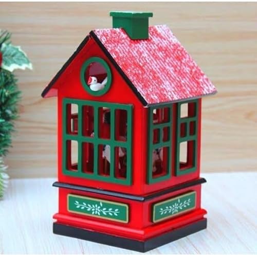 Casa Musical Decorativa de Natal, 25 cm, com Carrossel Interno, Madeira MDF