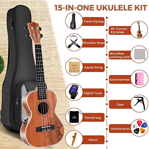 Image of EASTROCK Tenor Ukulele 26 inch Sapele Electric with Built-in EQ Kit | Electric ukulele kit, built-in equalizer, for adults and beginners, ideal for practice, daily playing, and performance