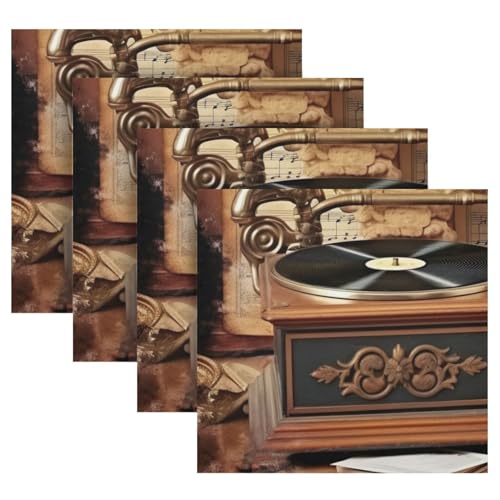 Servilletas de tela cuadradas Satin Retro Phonograph x6 miniatura 5