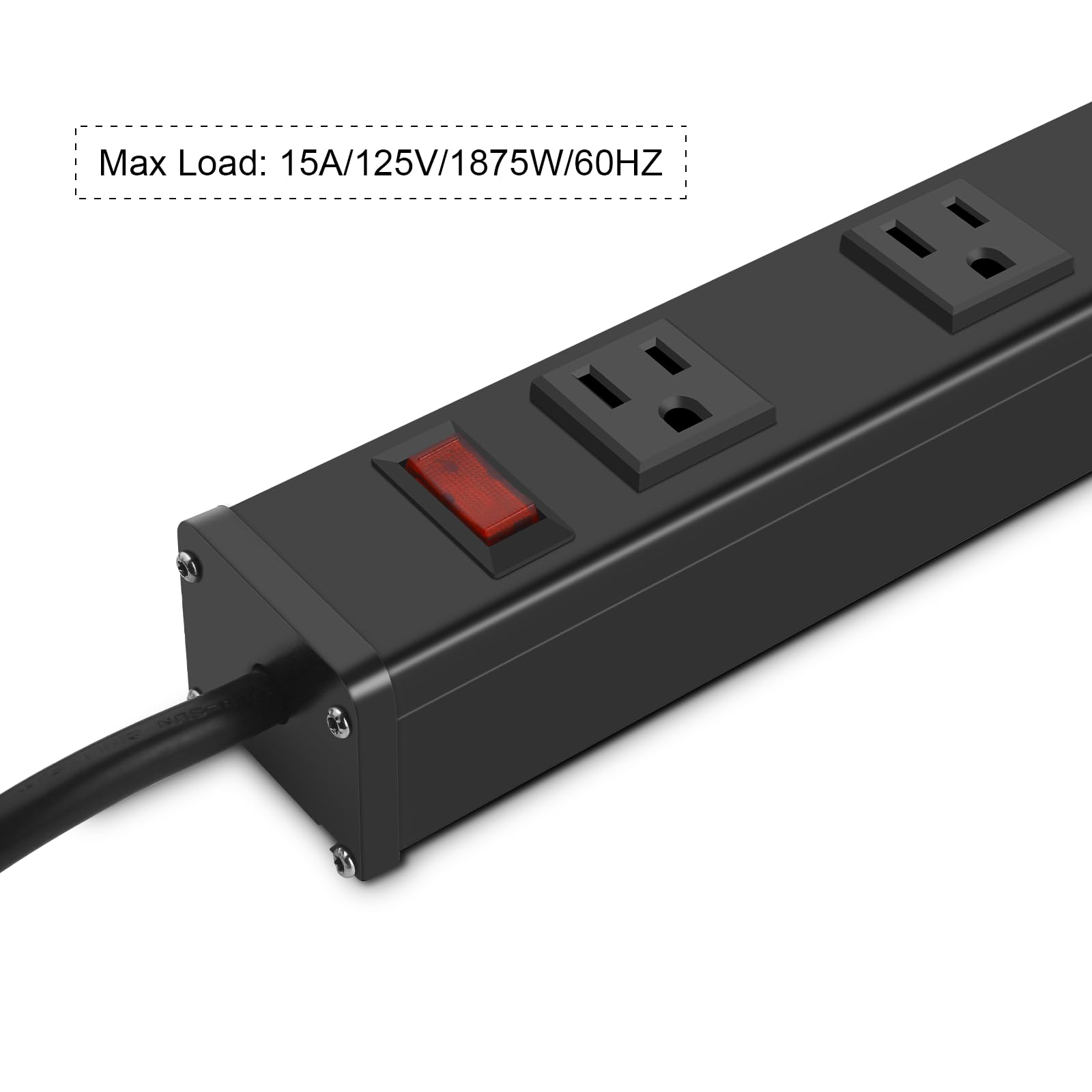 10 Outlet Plugs Heavy Duty Metal Power Strip, Aluminum Workshop Socket with 10FT Long Cord and Power Switch. 15A, 125V, 1875W Black
