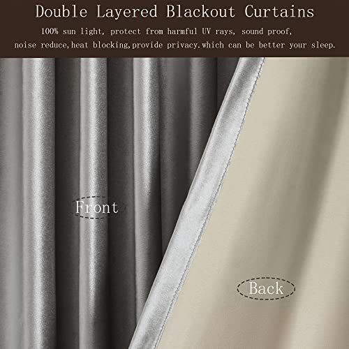 Image of 100% Full Blackout Silver Grey Velvet Curtains 84 inch Long for Living Room,Set of 2 Panels Liner Rod Pocket Back Tab Thermal Window Curtains Room Darkening Heavy Decorative Drapes for Bedroom