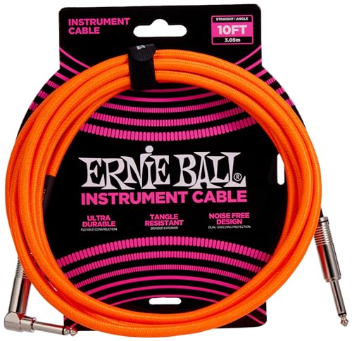 Image of Ernie Ball Braided Instrument Cable, Straight /Angle, 10ft, Neon Orange (P06079)