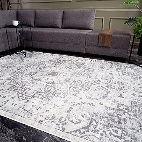 Large Vintage Soft Area Rug, Grey Medallion Cover