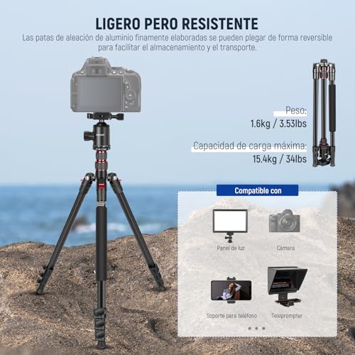 Miniatura 2 de Neewer 77 197cm Trípode Monopod De Cámara Para Dslr, Teléfono, Con Cabeza De Bola Panorámica De 360 , Columna Central De 2 Ejes, Arca Tipo Qr Placa, Aluminio Ligero Trípode De Viaje, Máx Carga 15,4kg