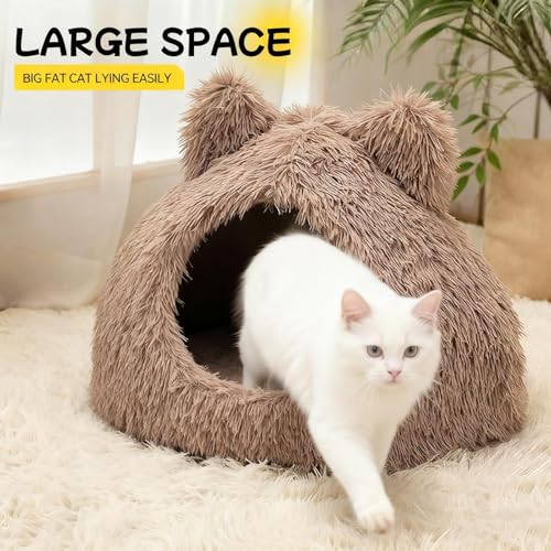 Cama para gatos y cachorros semicerrada con base antideslizante para interior 3