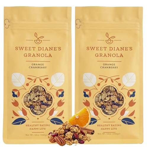 Image of Sweet Diane's Organic Granola - Orange Cranberry | 2-Pack (12 oz Each) | Gluten-Free, Vegan, Low Sugar, High Fiber | Oats, Pecans, Seeds & Citrus