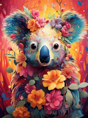 VAIIEYO 5D DIY Diamond Art Kits for Adults Koala, Diamond Painting Animal Flower, Diamond Art Full Drill Round Rhinestone Craft Canvas for Home Wall Decor Gift 12x16 inch-67
