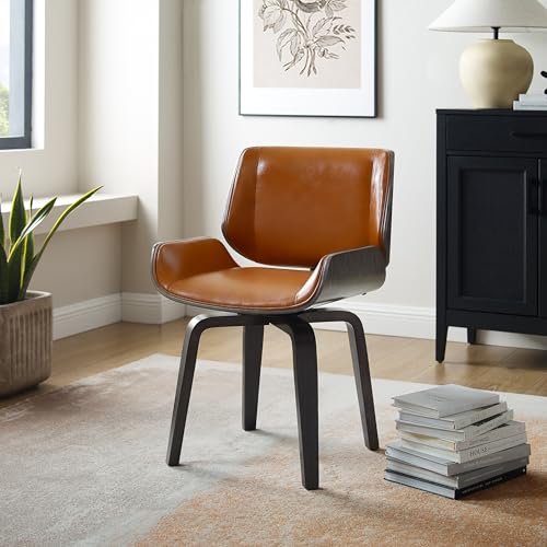 Zouron Drehstuhl Esszimmerstühle Braun Eichenholzstuhl - Mid Century Moderner Schreibtischstuhl Kunstleder gepolsterter Bürostuhl Akzentsessel für Home Office Zouron Drehstuhl Esszimmerstühle Braun Eichenholzstuhl - Mid Century Moderner Schreibtischstuhl Kunstleder gepolsterter Bürostuhl Akzentsessel für Home Office