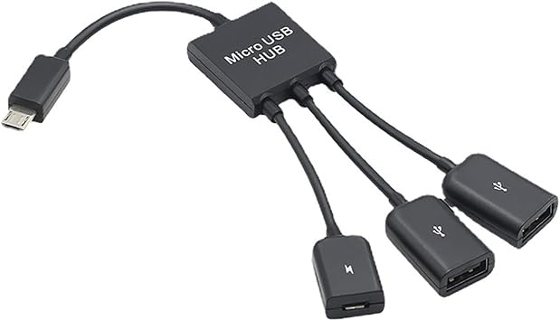Male to Female Double USB 2.0 Host OTG Adapter Cable for Smartphone Mouse Keyboards Tablet 3 Port Micro-USB Type-C HUB, 20cm, Black