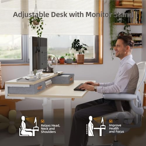 Image of Claiks Electric Standing Desk with 2 Drawers, 48 Inch, Natural