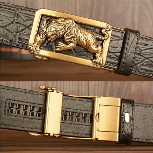Men's Ratchet Belts Leather, Crocodile Pattern Cowboy Western Belt for Men with Tiger Square Alloy Buckle4