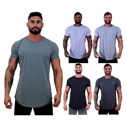 Kit 5 Camiseta LongLine Masculina MXD Conceito Básicas Slim Manga Justa Verão Academia Musculação Treino Camisas Lisas (G, Opção 10)