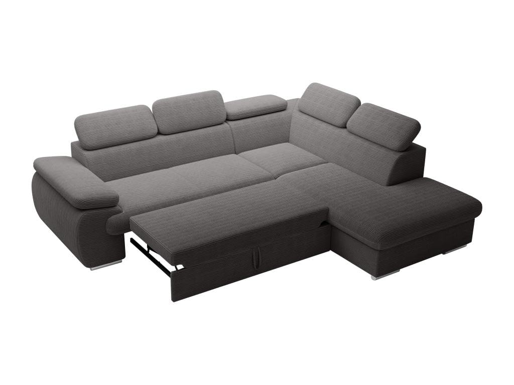 Vente-unique-Sofá de Esquina Derecho Convertible en Terciopelo Gris Oscuro Fabien