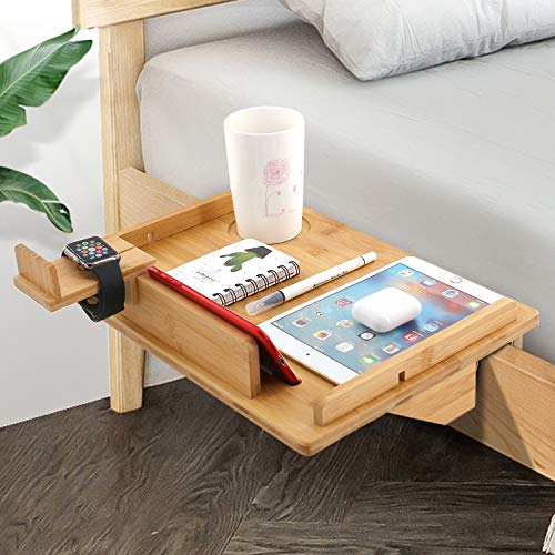 Bedside Table Caddy, Bamboo Nightstand Bed Shelf, Bedside Organizer Tray for Bunkbed with Cup Holder & Cable Slots (Include Watch Headset Stand)-Beebo Beabo - Thumbnail 4