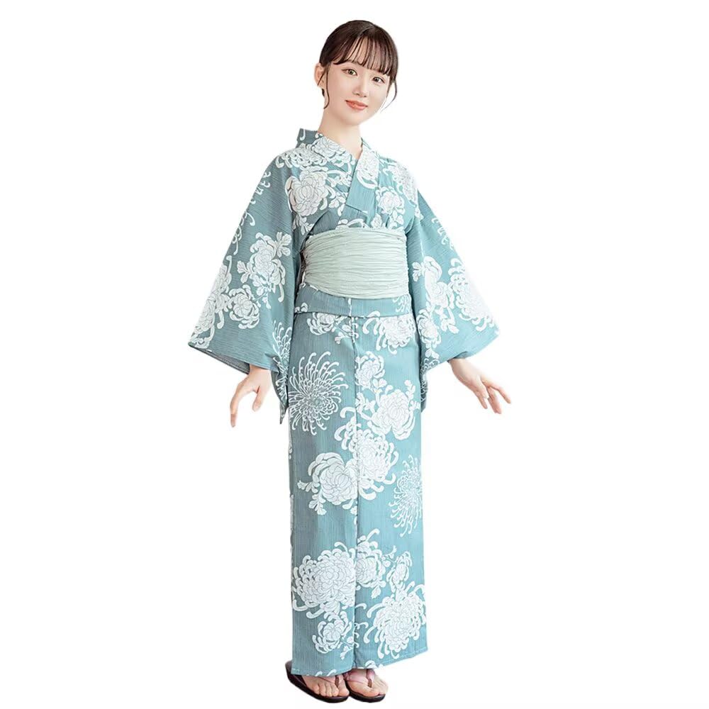 Yeodong Yukata Women 3-Pieces Set with Obi And Waist Cord Casual
