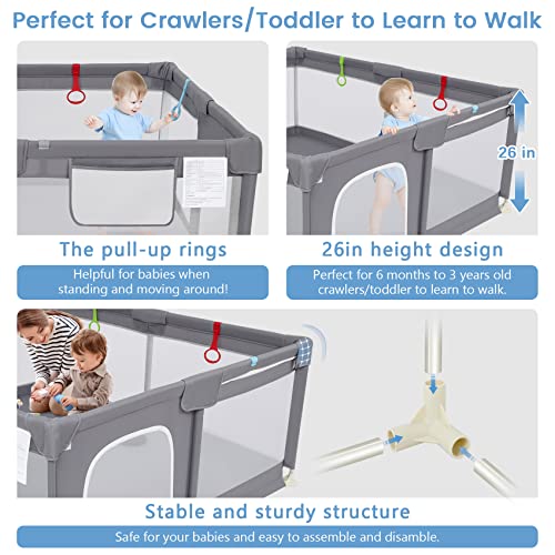 Baby Playpen 71" X 59", Yamctopy Playpens For Babies And Toddlers, Extra Large Baby Fence With Anti-Slip Base, Sturdy Safety Baby Playpen With Soft Breathable Mesh Grey #TOP3