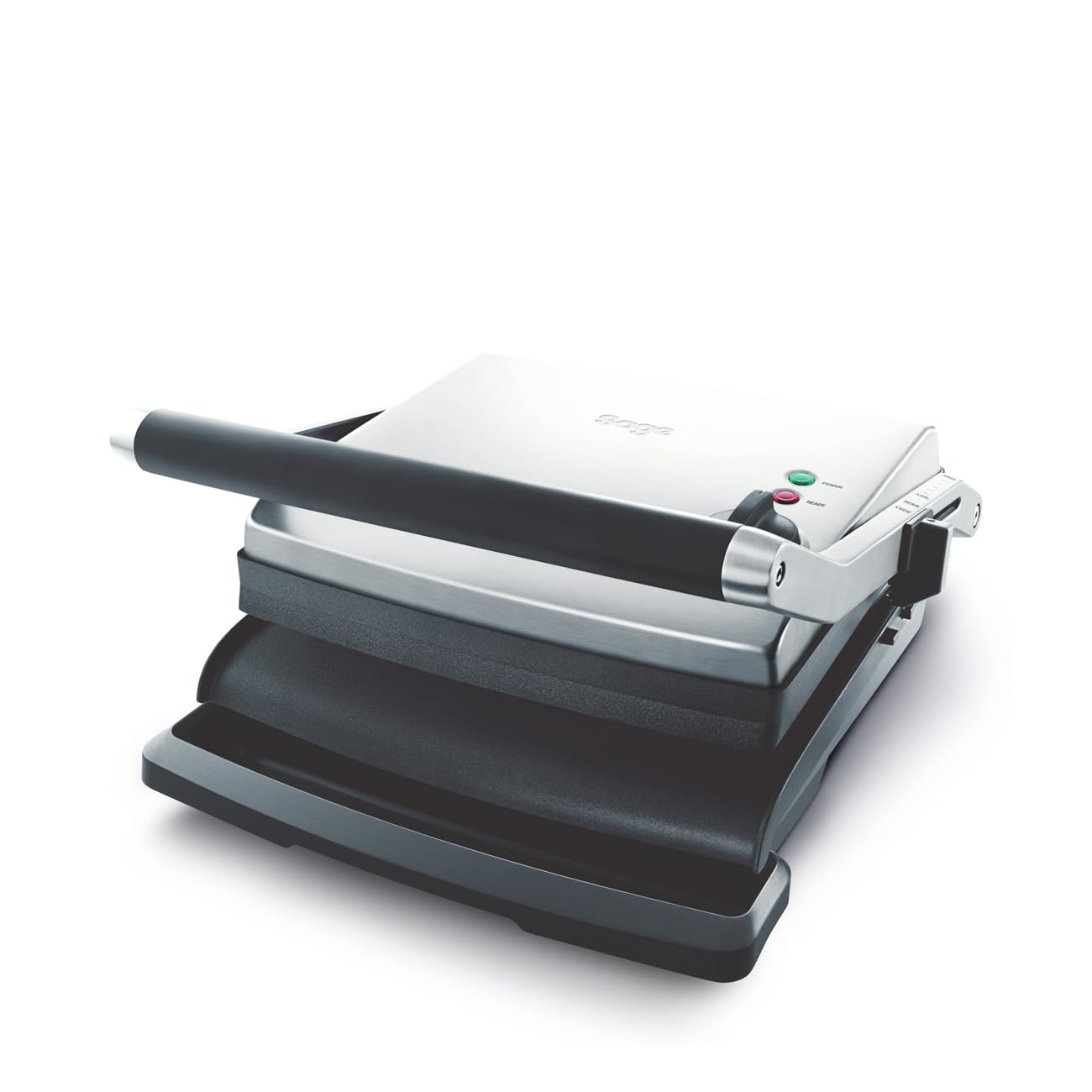 Sage The Adjusta Grill und Press, Gebürsteter Edelstahl | 2200 W Kontaktgrill mit Abtropfschale und verstellbaren Füßen, Elektrogrill für Paninis, Sandwiches und Vieles Mehr