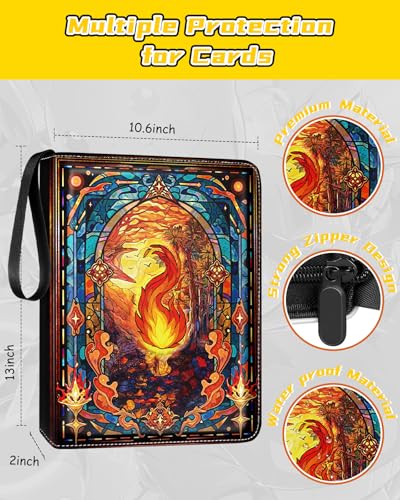 Image of for 9 Pocket Card Binder for MTG, TCG, Game Cards Holds 900 Cards - Large Capacity Trading Card Collection Album Folder with Zipper for Men Boys Teens Fire Design for Sports Card
