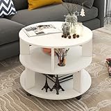 Rustikaler Couchtisch, 2-stöckig, modern, rund, Holz, einfache Montage, Akzentmöbel für Wohnzimmer, weißes Finish, 60 cm T x 60 cm B x 48 cm H, 1 Stück