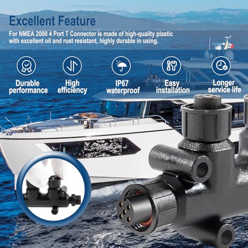 Image of MEA 2000 (N2k) 4-Port MultiPort (Tee) T-Connector for Garmin Lowrance Simrad & Navico & B&G Networks IP67 Waterproof