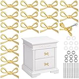 MorningRo 16 Pcs Bow Drawer Knobs Metal Bow Dresser Knobs Vintage Handles for Dresser Gold Handles for Home Bedroom Kitchen Cabinets Hardware Cupboard, 1.6 x 1 Inches